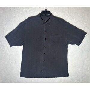 Tommy Bahama Men’s L Black Silk Woven Embroidered Palm Tree Pocket Shirt